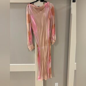 & OTHER STORIES pink and peach Voluminous-Sleeve Midi Dress